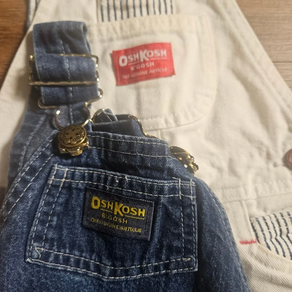Lot of 2 Vintage OshKosh B'gosh Overalls Denim Shortalls‎ Set 12M Made in USA